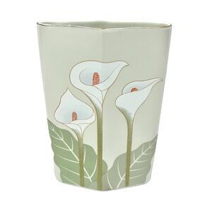 Vintage Otagiri Japan Art Deco Calla Lilly Leaf Oblong Gold Rim Porcelain Vase
